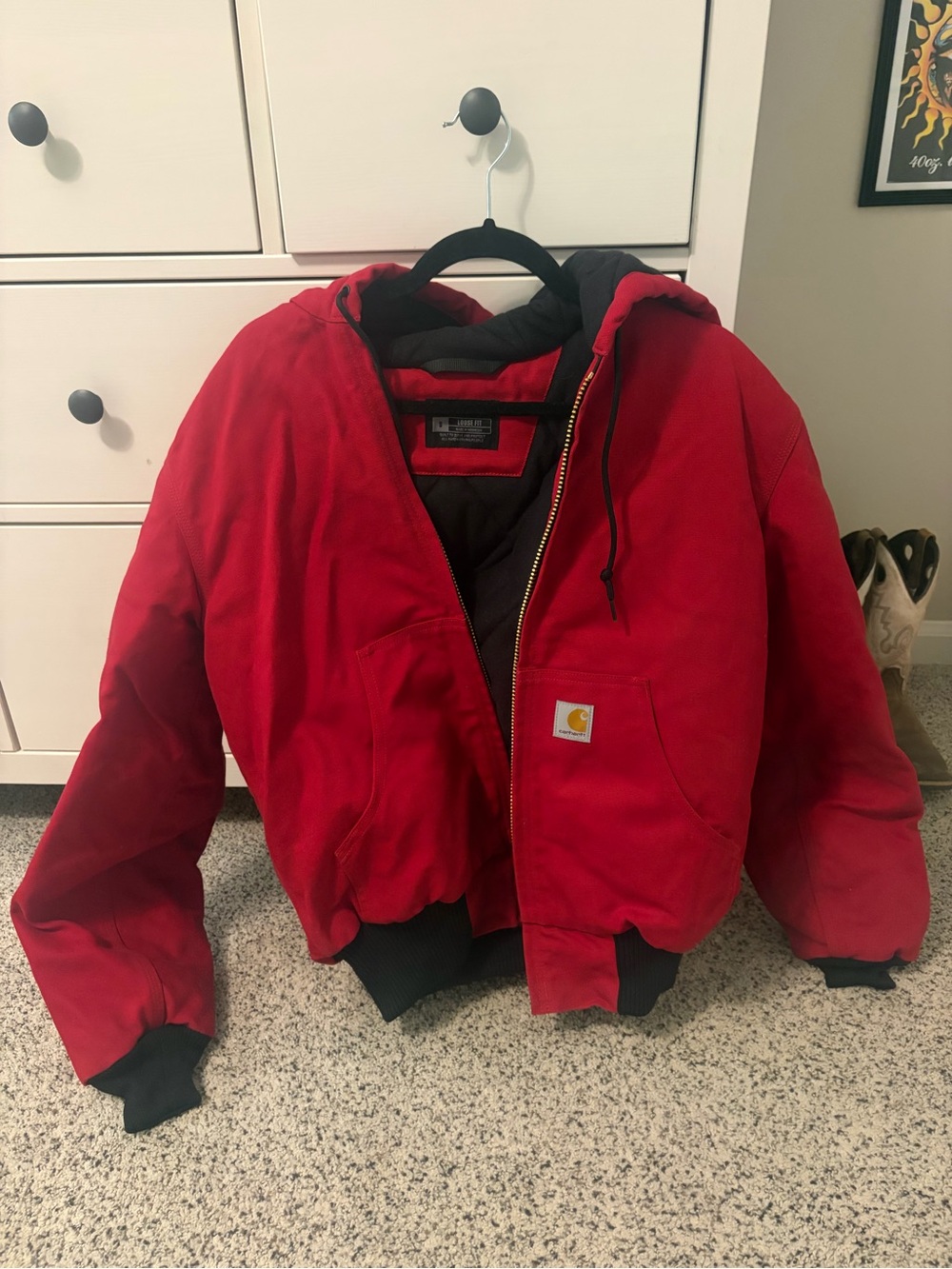 Carhartt Red Work Jacket Men's J140 Loose Fit Firm Duck Insulated Flannel-Lined